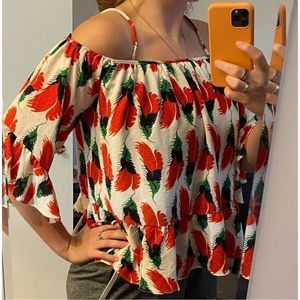 Omar Piragino Milano Off-the-Shoulder Poppy Ruffle Blouse, Italian Top, Sz Large